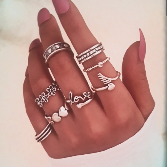 Private Label Jewelry - 8 Piece Silver Boho midi Ring Set
